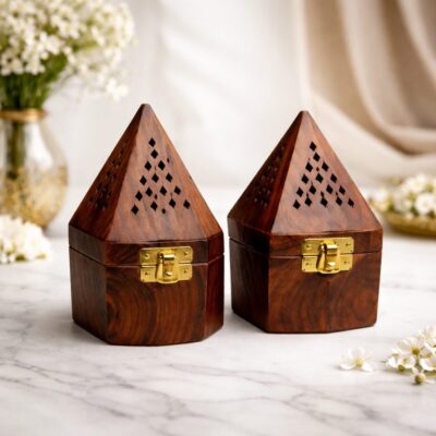 Pyramid Dhoop Burner Box Set of 2 in Sheesham (Indian Rosewood)