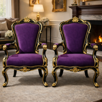 Royal Baroque Teakwood Accent Arm Chair – 2 Pcs Set
