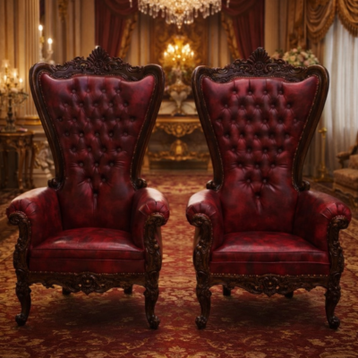 Royal Maharaja Style High Back Teakwood Accent Chair – 2 Pcs Set