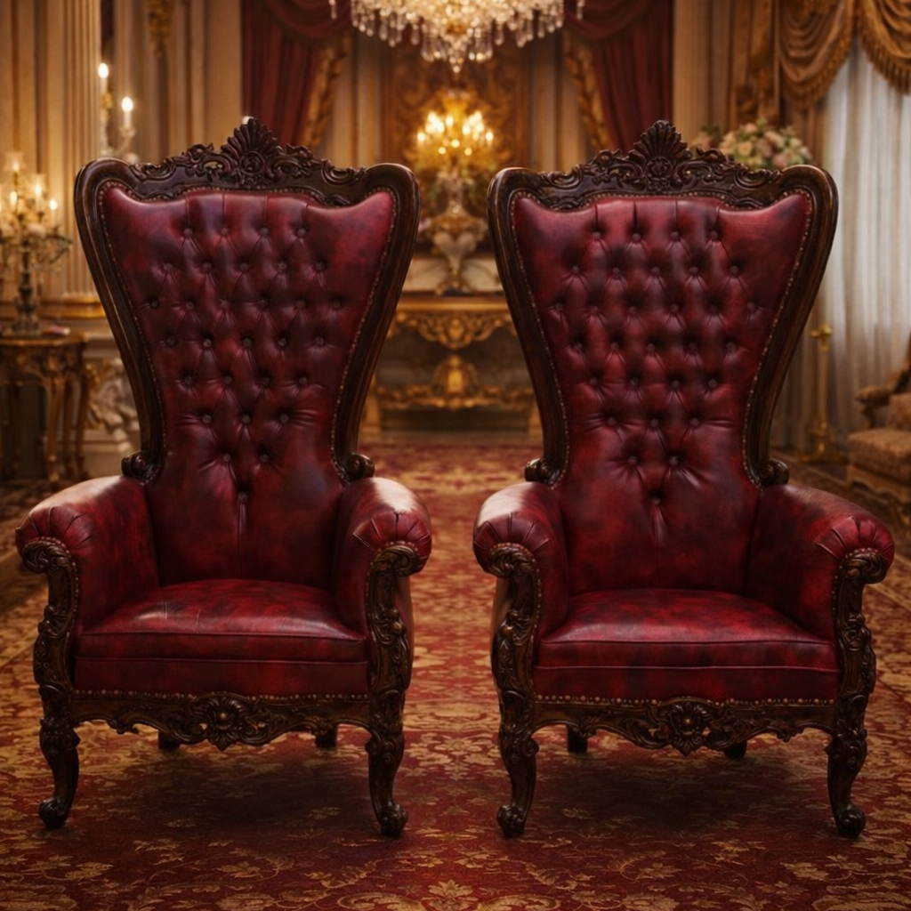 Royal Maharaja Style High Back Teakwood Accent Chair – 2 Pcs Set