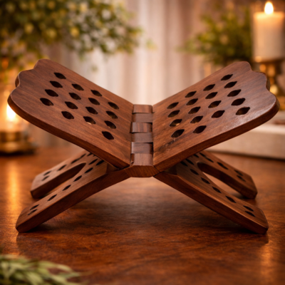 Classic Sheesham Wood Folding Rehal with Circular Cutwork Panels