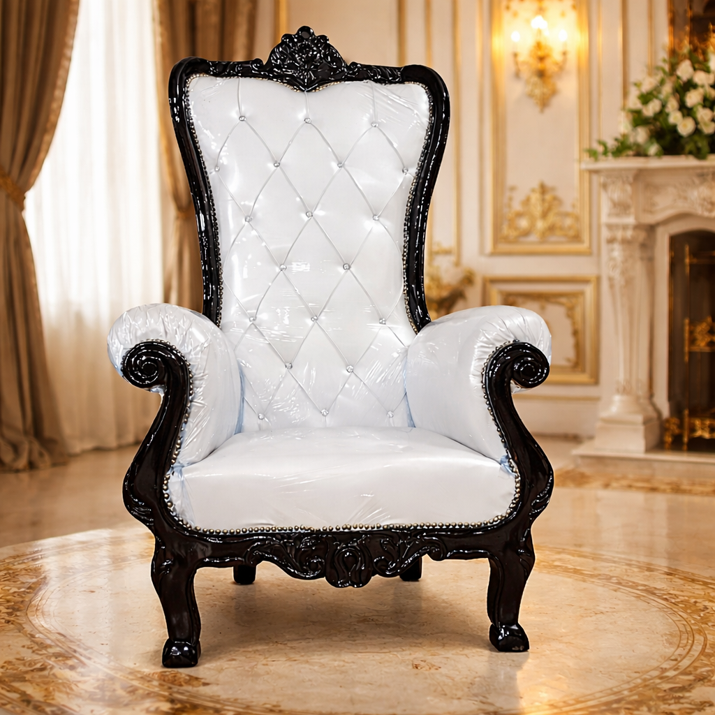 Royal Crimson Crest Teakwood Maharaja Chair – Single Seater
