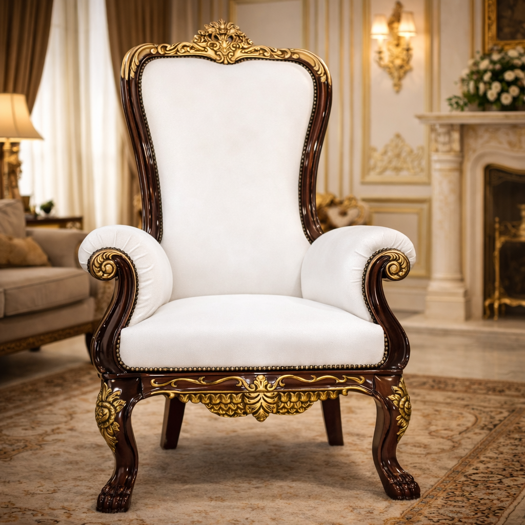 Rajwada Crown Teakwood Maharaja Chair – Single Seater