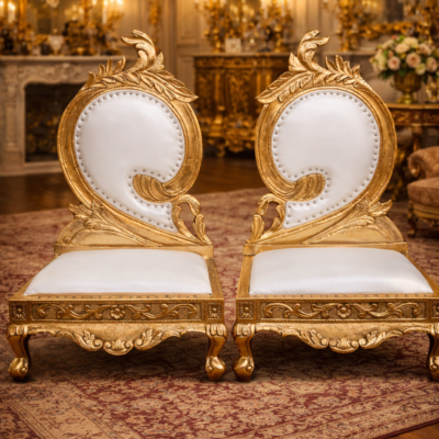 Royal Teakwood Accent Chair Set of 2 with Ornamental Carving