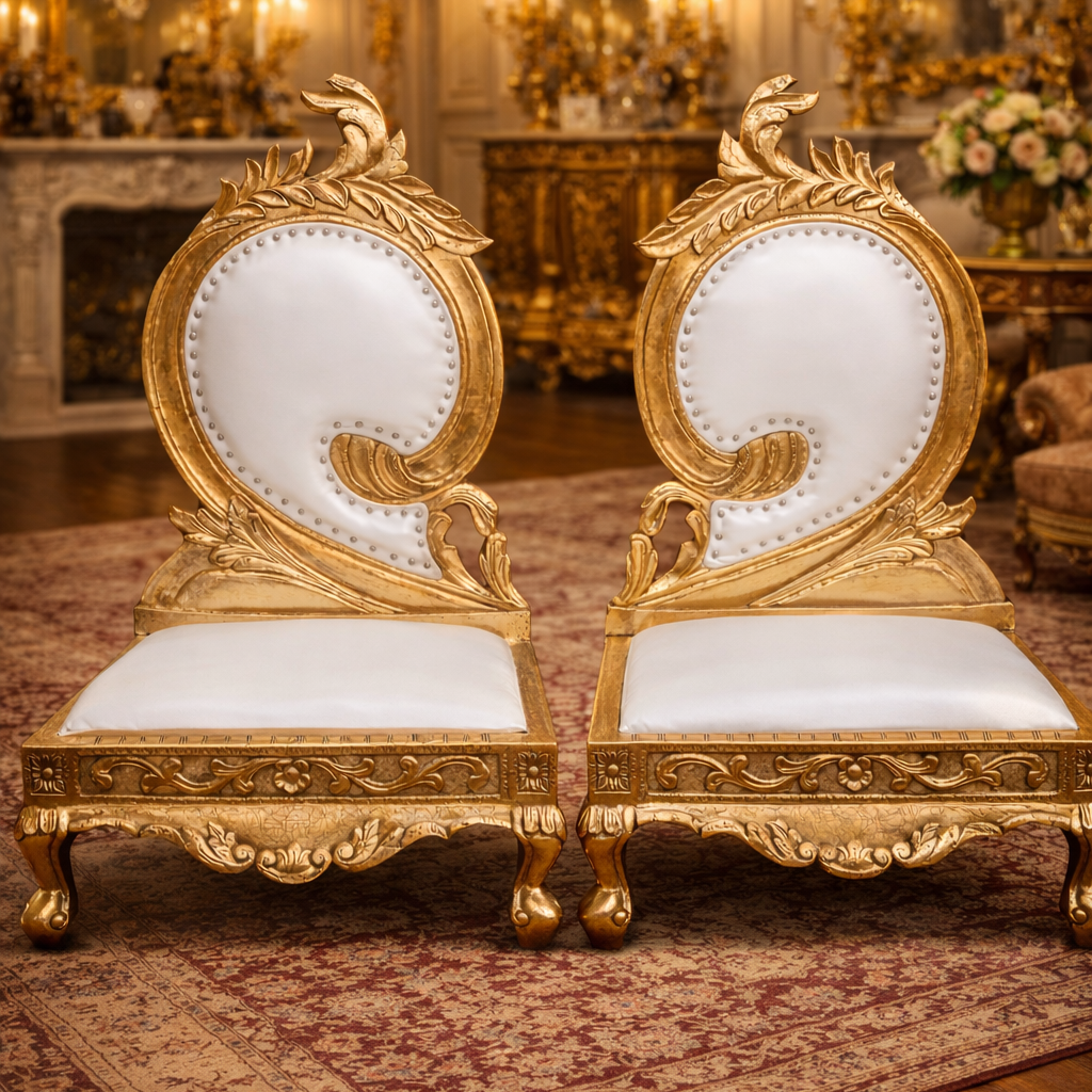 Royal Teakwood Accent Chair Set of 2 with Ornamental Carving